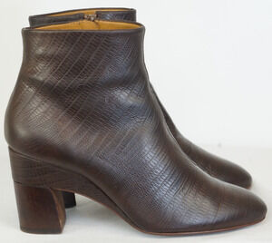 Coclico Dark Brown Lizard Embossed Leather Ankle Boots Size 39.5 Made in Spain